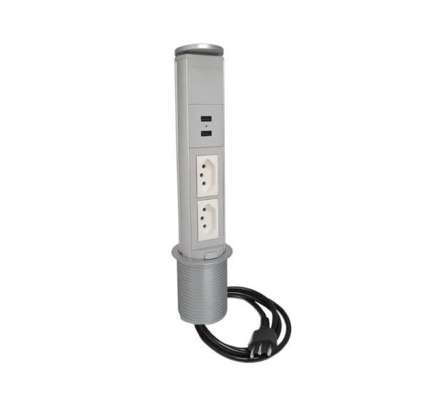 Torre de Tomada 10A Com Carregador USB 2.1A - Cinza claro