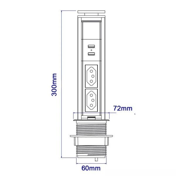 Torre de Tomada 10A Com Carregador USB 2.1A - Preto - 4