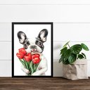 Ver imagem 1 de Quadro Cão Bulldog Francês com Flores Vermelhas 33x24cm - com Vidro:moldura Preta