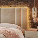 Ver imagem 3 de Cabeceira Estofada Cama Casal King Size Led Star 200cm Linho Bege