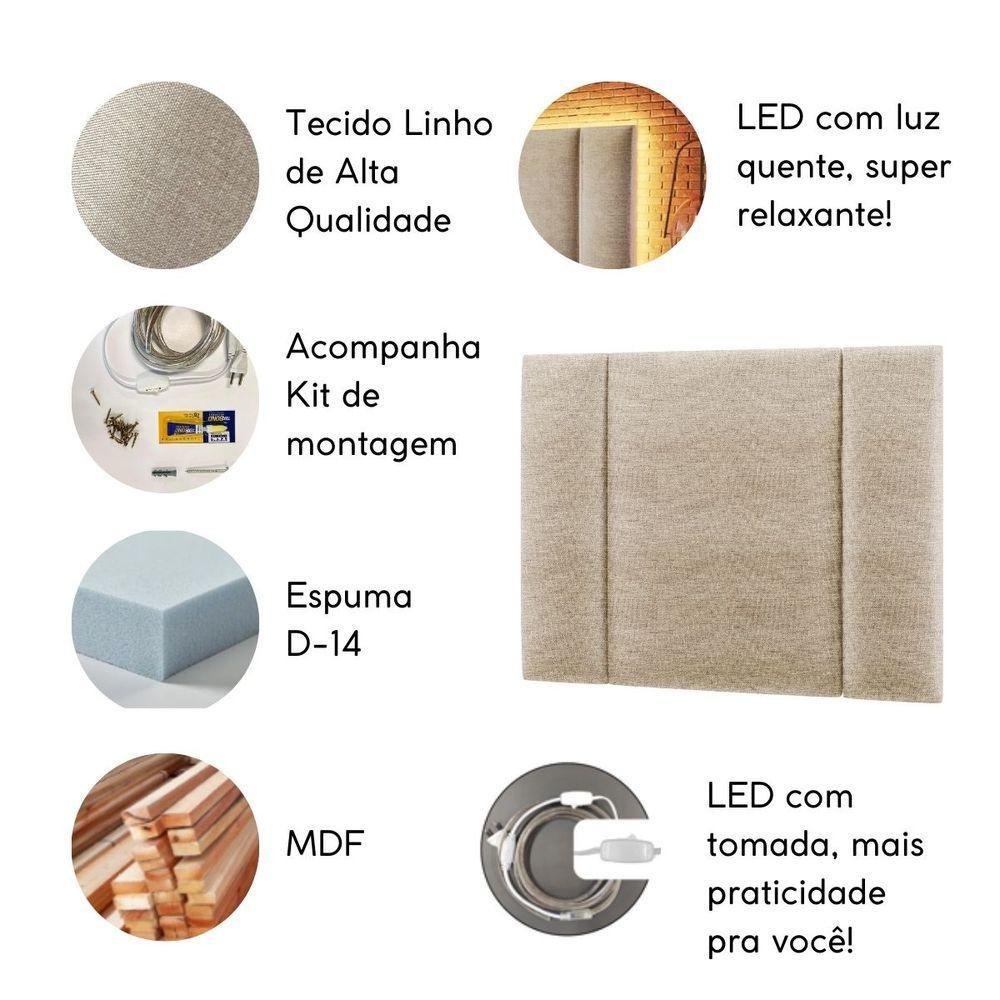 Cabeceira Estofada Cama Casal King Size Led Star 200cm Linho Bege - 5