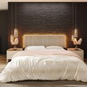 Ver imagem 2 de Cabeceira Estofada Cama Casal King Size Led Star 200cm Linho Bege