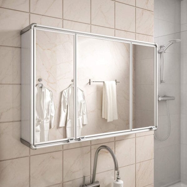 Espelheira para Banheiro 3 Portas em Alumínio 73cmx45cm Plus Astra - 3