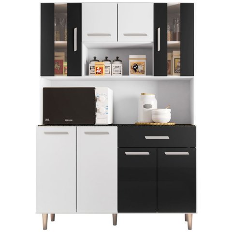 Kit Cozinha Compacta Gabi 8 Portas Branco/preto - Poliman