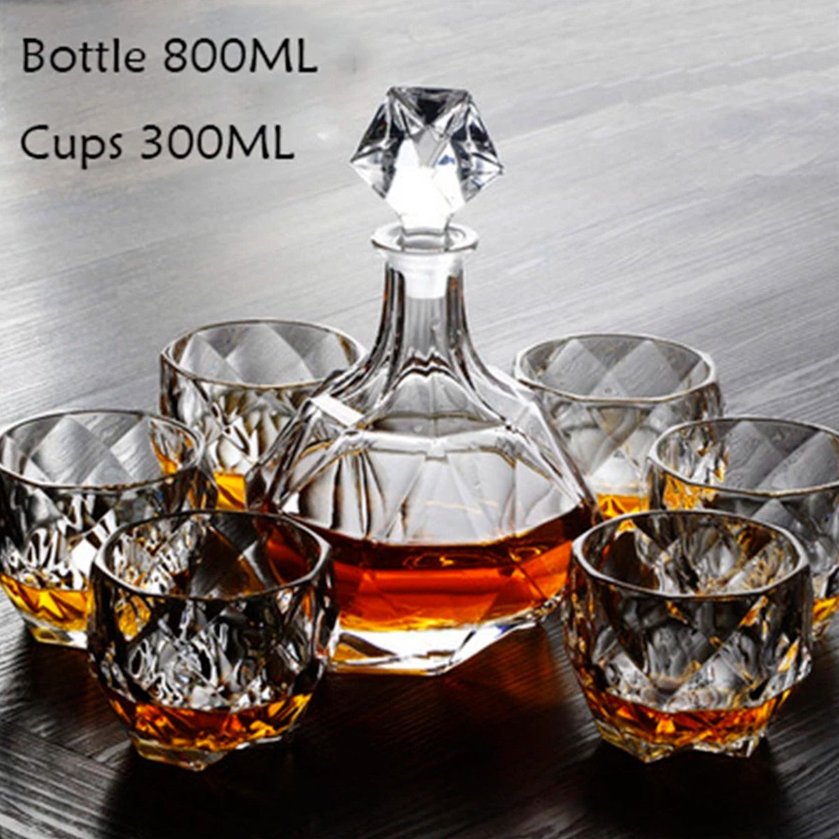 Garrafa Decanter Whisky Licor Conhaque Bourbon Design Norwich Conjunto com 6 Copos - 4