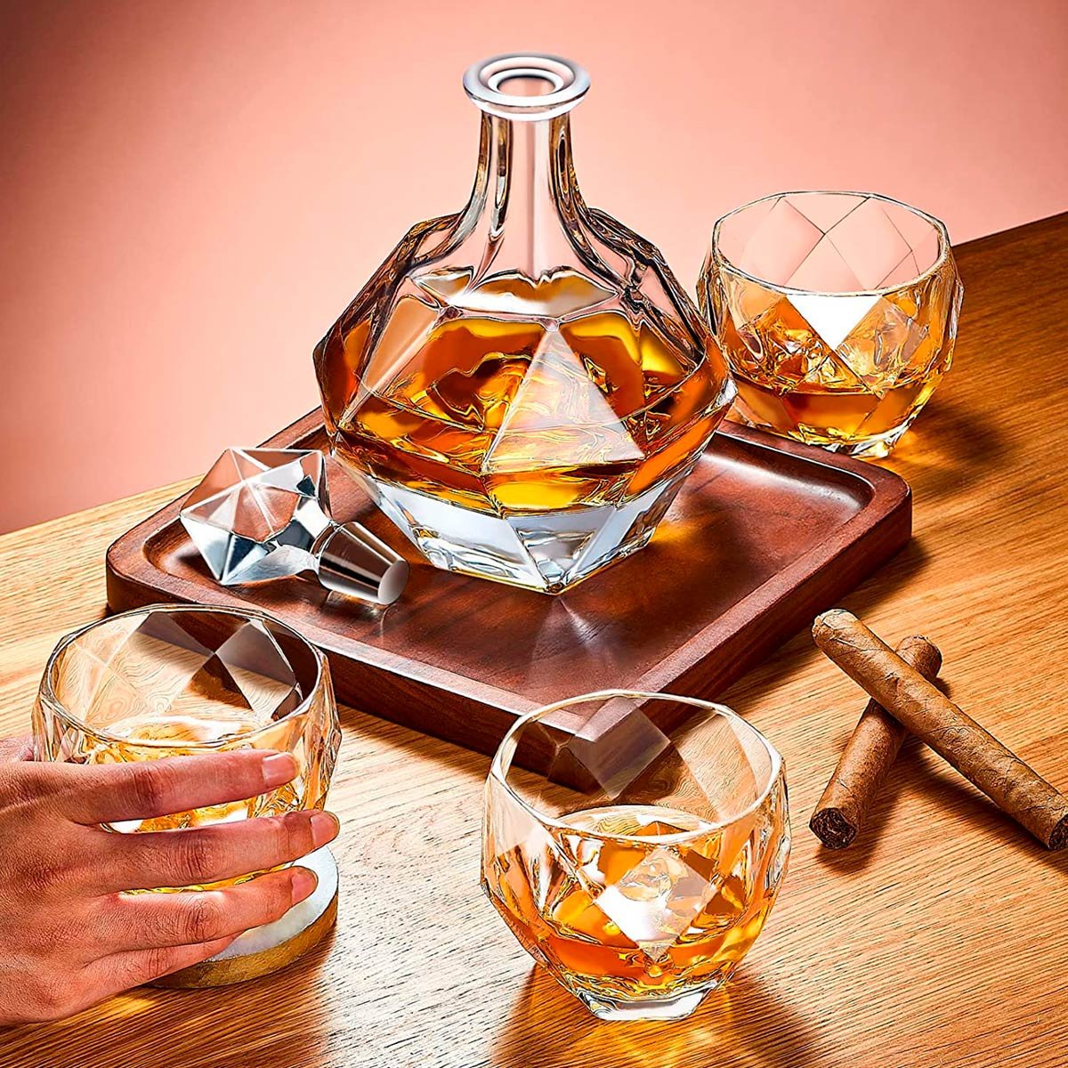 Garrafa Decanter Whisky Licor Conhaque Bourbon Design Norwich Conjunto com 6 Copos