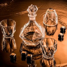 Garrafa Decanter Whisky Licor Conhaque Bourbon Design Norwich Conjunto com 6 Copos - 6
