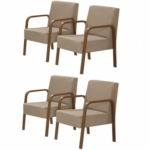 Kit 4 Poltronas 1 Lugar Luna Braço Madeira Dsalla Cappuccino