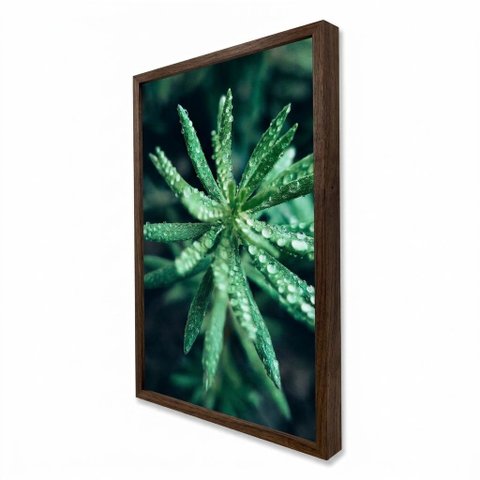 Quadro Decorativo com Relevo em Moldura Caixa Alta Folhagem Verde
