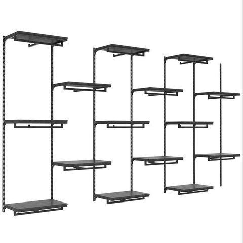 Conjunto Estante Cremalheira Comac 6 Estantes 15 Prateleiras 370x200 cm Preto