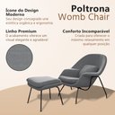 Ver imagem 3 de Poltrona Womb Chair com Puff Linho Base Preta Linha Premium Design Moderno Sala Leitura - Cinza