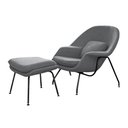 Ver imagem 2 de Poltrona Womb Chair com Puff Linho Base Preta Linha Premium Design Moderno Sala Leitura - Cinza