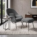 Ver imagem 1 de Poltrona Womb Chair com Puff Linho Base Preta Linha Premium Design Moderno Sala Leitura - Cinza