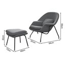 Ver imagem 4 de Poltrona Womb Chair com Puff Linho Base Preta Linha Premium Design Moderno Sala Leitura - Cinza