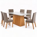 Ver imagem 2 de Conjunto Sala de Jantar Mesa Dora 160cm Tampo MDF e Vidro Canto Arredondado 6 Cadeiras Flavia