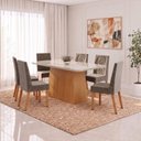 Ver imagem 1 de Conjunto Sala de Jantar Mesa Dora 160cm Tampo MDF e Vidro Canto Arredondado 6 Cadeiras Flavia