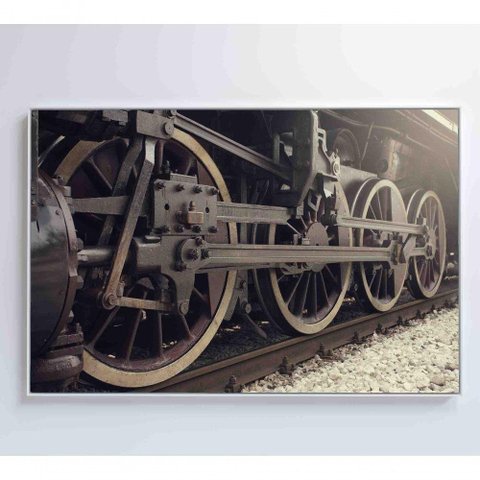 Quadro Rodas Trem Clássico 90x60 Cm Vidro Impresso