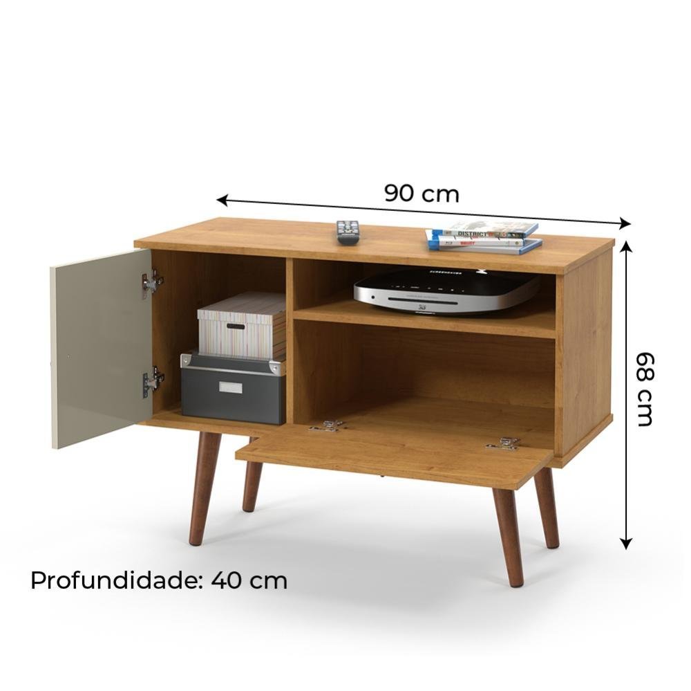 Rack Bancada para Sala Tv até 32 Polegadas Yan Cinamomo / Off White Patrimar - 3