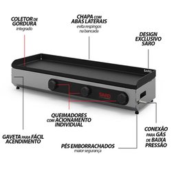 Chapa de Lanche Bifeteira Hambúrguer e Sanduicheira 100x30cm Gás Glp Saro - 3