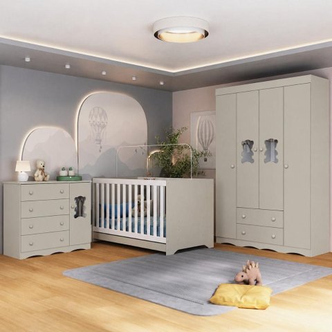 Quarto de Bebê Completo com Berço Americano 3 em 1 Doçura Multimóveis MP4646 - Off White