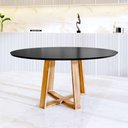 Ver imagem 1 de Mesa Eames Eiffel Jantar Livia Tampo Redondo Premium 90cm Pés Madeira Maciça - Preta