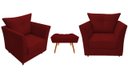 Ver imagem 1 de Kit 2 Poltronas Decorativa Isis + Puff Retangular Suede Marsala Pés Madeira Ms Decor