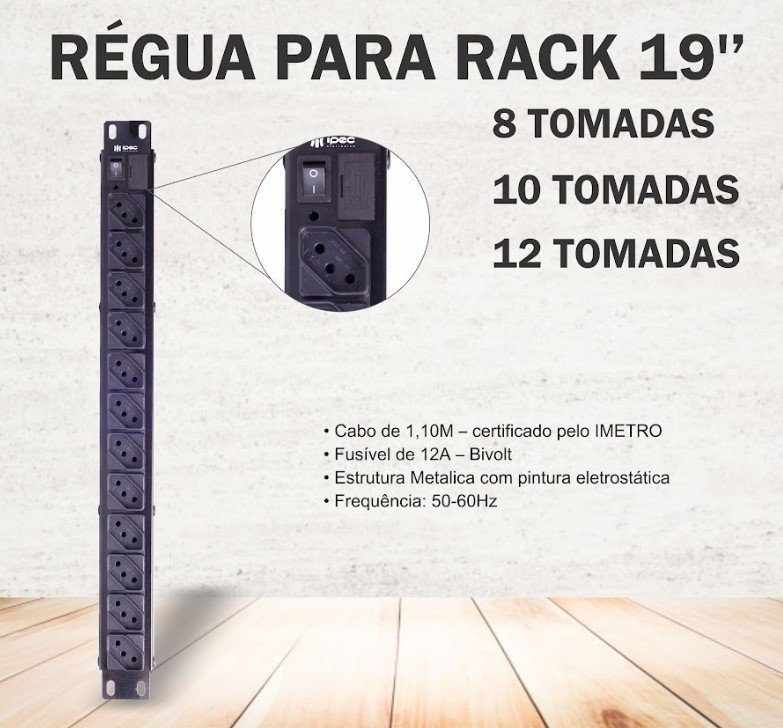Regua Para Rack 19" 10 Tomadas Ipec - Cabo 1,10m - 4