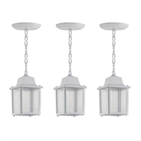 3 Pendente Externo Retro Vintage Pergolado Branco Alz16