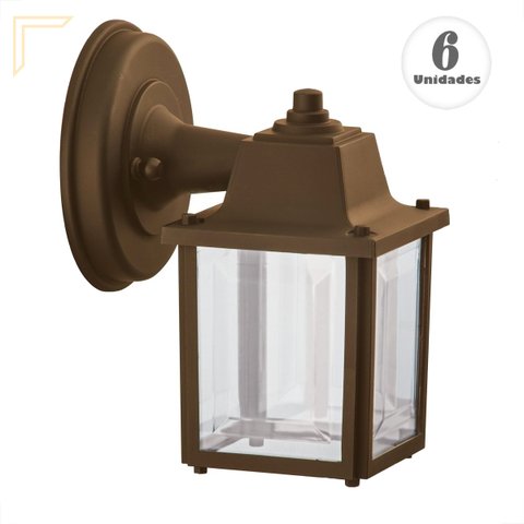 6 Luminária Arandela Retro Vintage Externo Parede Sacada Marrom Alz18