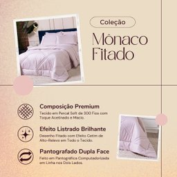 Kit Edredom Mônaco Fitado Percal Soft 300 Fios com Fronhas Queen 03 Peças - Dupla Face Listrado Acet - 8