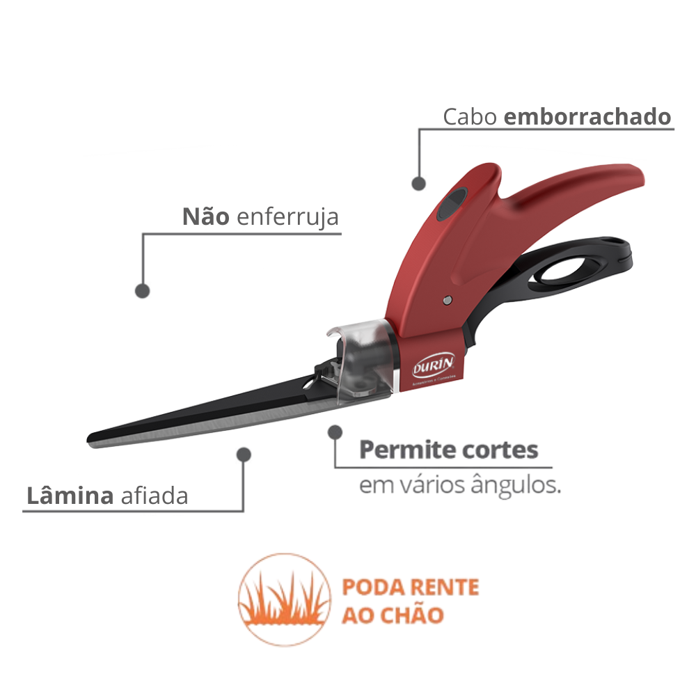 Tesoura para Grama Aço Carbono Cabo em Abs Vermelho Durín - 2