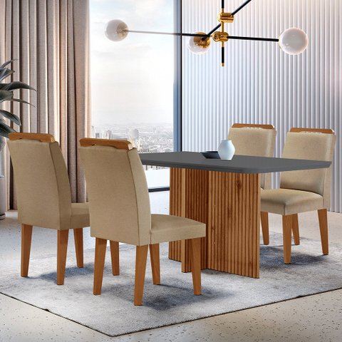 Sala de Jantar Mesa Olímpia 120cm em Mdf e 4 Cadeiras Athenas Moderna