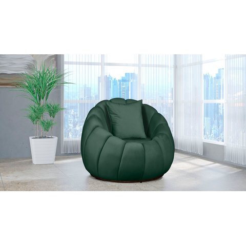 Poltrona Decorativa Concha Girat. Almofada Veludo Verde