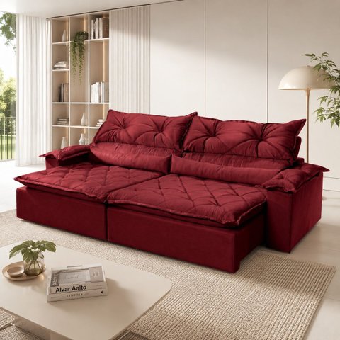 Sofá Sparta Retrátil e Reclinável 240m - Vermelho