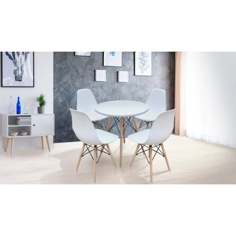 Conjunto Mesa Eames Branca 70cm com 4 Cadeiras em Polipropileno para Sala de Jantar e Cozinha