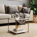 Ver imagem 2 de Mesa Lateral Quadrada G7002 com Pés de Metal Marmore Branco/dourado
