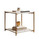 Ver imagem 1 de Mesa Lateral Quadrada G7002 com Pés de Metal Marmore Branco/dourado