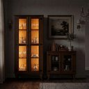 Ver imagem 6 de Conjunto Cristaleira Alta com LED e Balcão Imperial 2 Portas Madeira Maciça Castanho