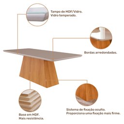 Conjunto Sala de Jantar Mesa 210x100 Cm e 8 Cadeiras Clarice Nature/off White/joli Cimol - 6