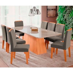 Conjunto Sala de Jantar Mesa 210x100 Cm e 8 Cadeiras Clarice Nature/off White/joli Cimol - 1