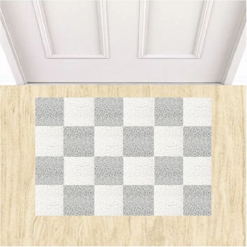 Tapete Capacho Vinil Tabuleiro de Xadrez Decorativo 60x40cm.:prata
