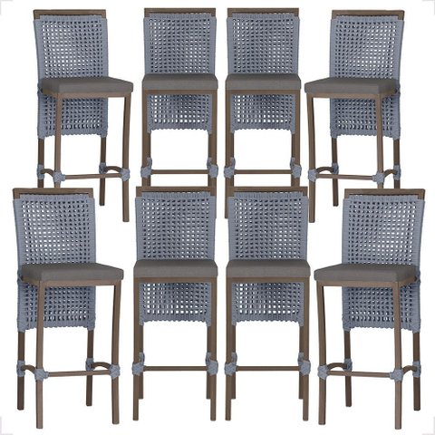 8 Banqueta em Alumínio Roma Marrom Corda Náutica Tecido 11