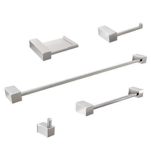 2 Kits Acessórios Banheiro Quadratus 5 Peças Inox Q5002
