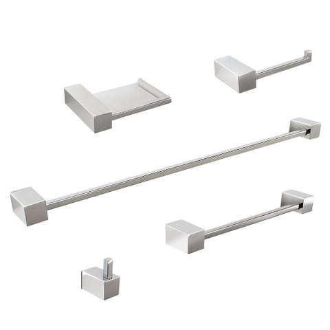 2 Kits Acessórios Banheiro Quadratus 5 Peças Toalheiro 60cm Inox Q5002