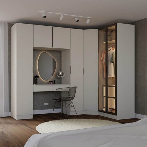 Guarda-Roupa Modulado de Canto Obliquo 6 Peças 7 Portas Reflectas Orion CabeCasa MadeiraOriginals Bege/Aveia