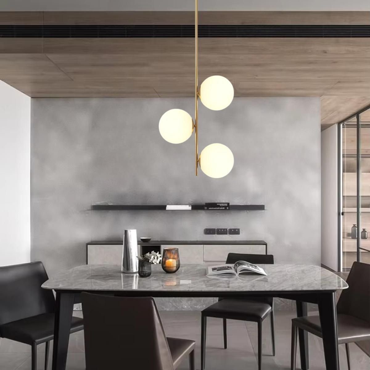 Luminária 82cm Pendente 3 Globos Vidro Jabuticaba Metal Dourado Teto Gimpo Kjdd-e-072-gold - 5