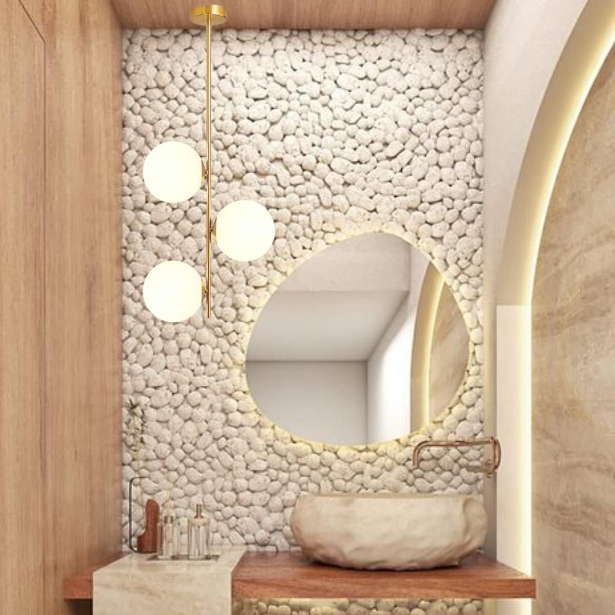 Ver imagem 1 de Luminária 82cm Pendente 3 Globos Vidro Jabuticaba Metal Dourado Teto Gimpo Kjdd-e-072-gold