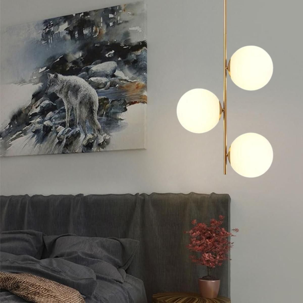 Luminária 82cm Pendente 3 Globos Vidro Jabuticaba Metal Dourado Teto Gimpo Kjdd-e-072-gold - 6