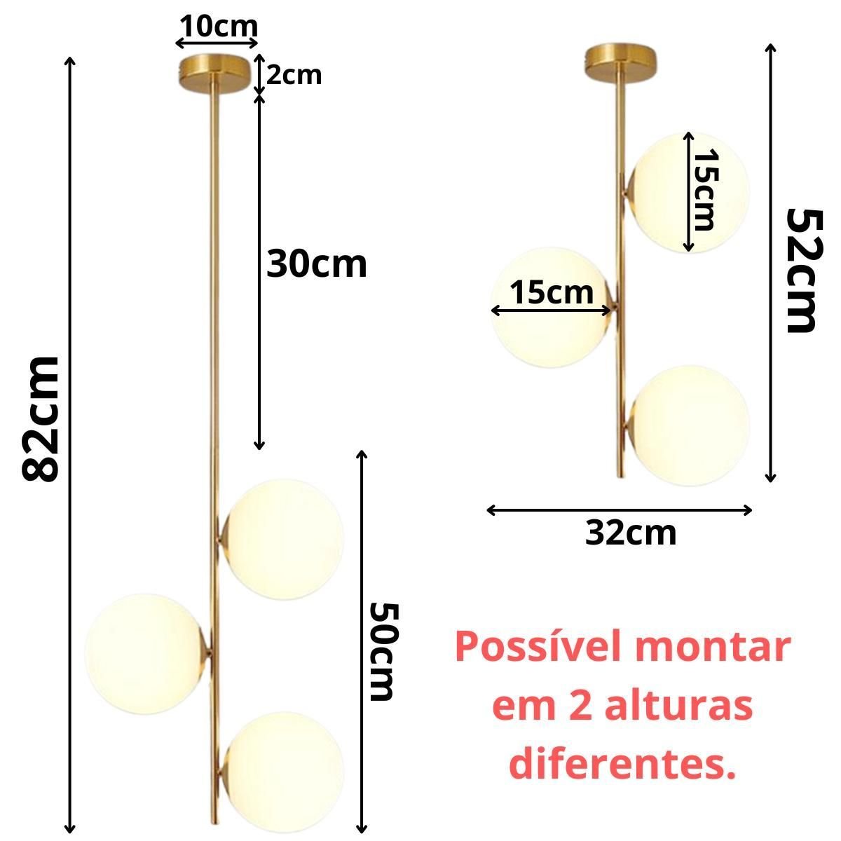Ver imagem 3 de Luminária 82cm Pendente 3 Globos Vidro Jabuticaba Metal Dourado Teto Gimpo Kjdd-e-072-gold