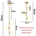 Ver imagem 3 de Luminária 82cm Pendente 3 Globos Vidro Jabuticaba Metal Dourado Teto Gimpo Kjdd-e-072-gold